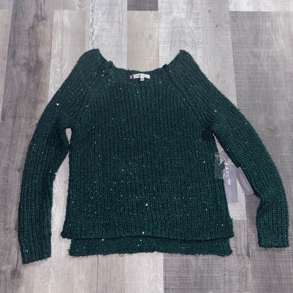 🍏Jennifer Lopez Dark Green Sequin Sweater